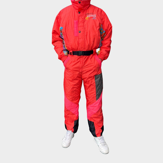 Vintage retro skisuit, ski-pak en skioverall jaren '80/'90, felgekleurde retro après-ski outfit voor carnaval 🎭, foute feestoutfit 🎿 en wintersport bij Retroskipakken.nl