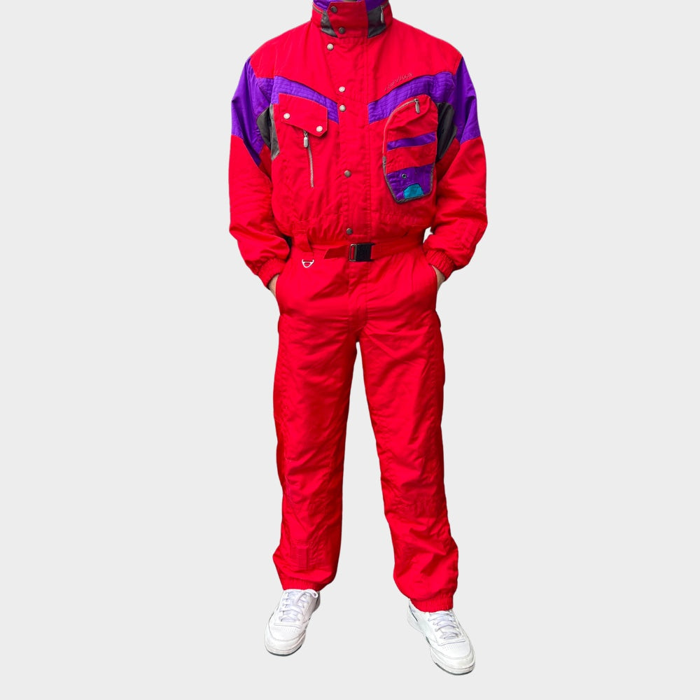 Vintage retro skisuit, ski-pak en skioverall jaren '80/'90, felgekleurde retro après-ski outfit voor carnaval 🎭, foute feestoutfit 🎿 en wintersport bij Retroskipakken.nl