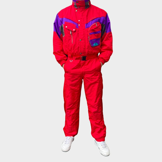 Vintage retro skisuit, ski-pak en skioverall jaren '80/'90, felgekleurde retro après-ski outfit voor carnaval 🎭, foute feestoutfit 🎿 en wintersport bij Retroskipakken.nl