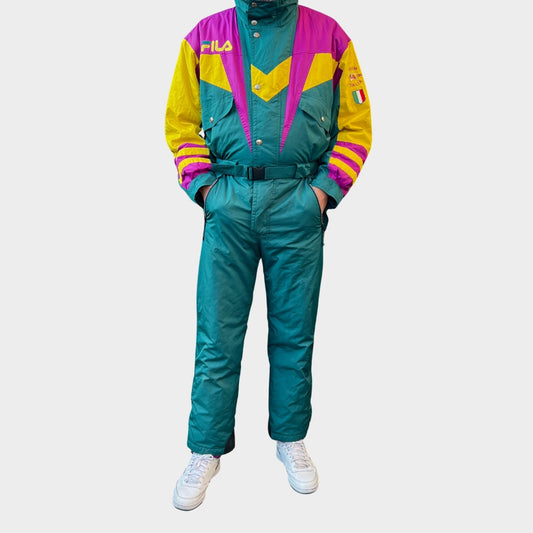 Vintage retro skisuit, ski-pak en skioverall jaren '80/'90, felgekleurde retro après-ski outfit voor carnaval 🎭, foute feestoutfit 🎿 en wintersport bij Retroskipakken.nl