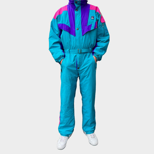 Vintage retro skisuit, ski-pak en skioverall jaren '80/'90, felgekleurde retro après-ski outfit voor carnaval 🎭, foute feestoutfit 🎿 en wintersport bij Retroskipakken.nl