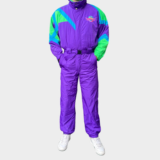 Vintage retro skisuit, ski-pak en skioverall jaren '80/'90, felgekleurde retro après-ski outfit voor carnaval 🎭, foute feestoutfit 🎿 en wintersport bij Retroskipakken.nl