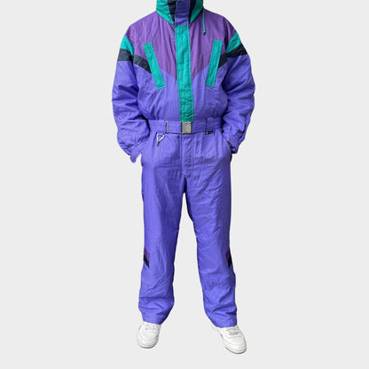 Vintage retro FILA skisuit, ski-pak en skioverall maat L jaren '80/'90, felgekleurde retro après-ski outfit voor carnaval 🎭, foute feestoutfit 🎿 en wintersport bij Retroskipakken.nl